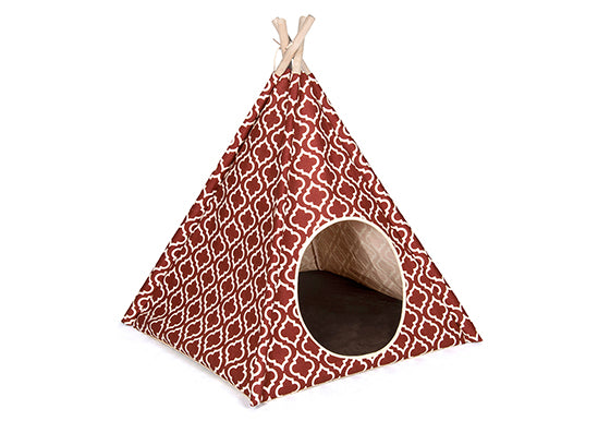Teepee Tent Pet Bed- Moroccan Marsala - Le Pet Luxe