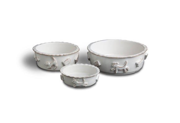 Dog Food & Water Bowls - French White - Le Pet Luxe