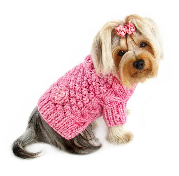 Pink Turtleneck Hand Knitted Sweater | Le Pet Luxe