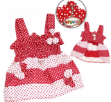 Red & White Polka Dots Dog Sundress with Contrasting Flowers - Le Pet Luxe