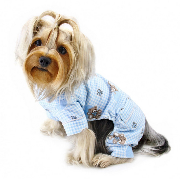 Adorable Teddy Bear Love Flannel PJ with 2 Pockets - Light Blue - Le Pet Luxe