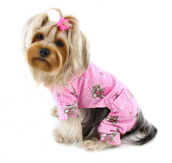 Adorable Teddy Bear Love Flannel PJ with 2 Pockets - Pink - Le Pet Luxe