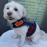 "Chic Denim Harness for Your Pooch"
