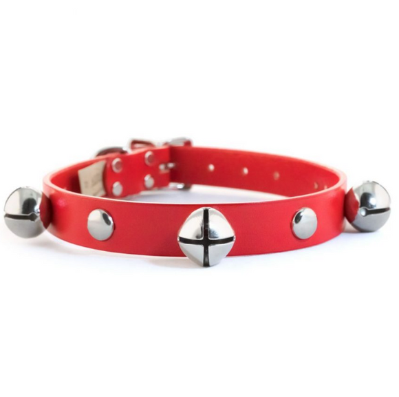 Jingle Bell Studded Christmas Dog Collar - Red