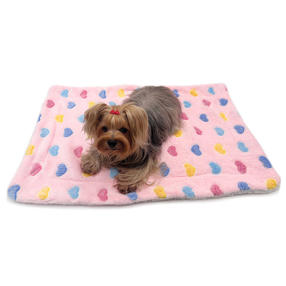 Double Layered Ultra Plush Colorful Hearts Dog Blanket - Pink