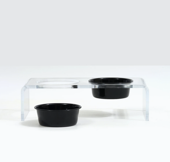 Small Clear Double Dog Bowl Feeder with Color Bowls