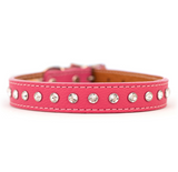 Tuscan Mini Leather Dog Collar in Bright Red - Crystallized