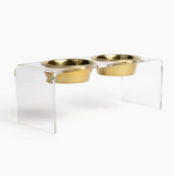 Medium Clear Double Pet Bowl Feeder with Gold Bowls | Options