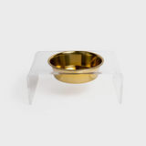 Clear Single Dog Bowl Feeder - Gold