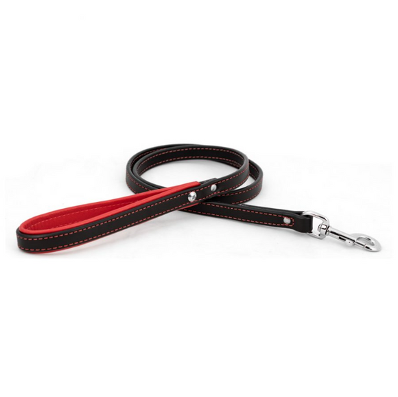  Padded Leather Leash black & Red