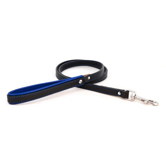 Top Padded Leather Leash - Black & Blue