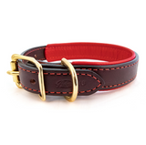 Padded Leather Collar - Black and Red