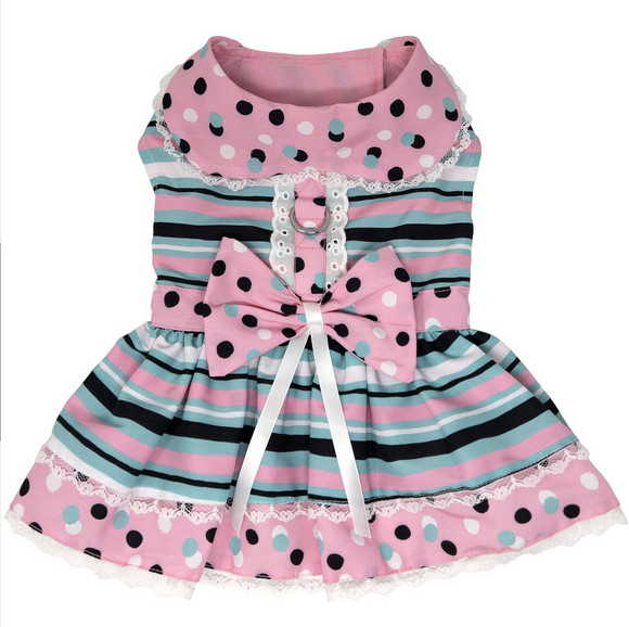 Dots - Stripes Harness Dress with Matching Leash
