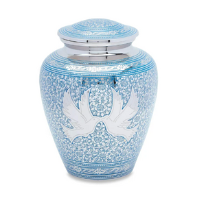 Dove Brass Urns - Blue Loving Doves