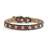 Tuscan Mini Leather Dog Collar in Bright Red - Crystallized