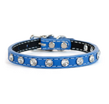 Tuscan Mini Leather Dog Collar in Light Blue - Crystallized