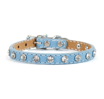 Tuscan Mini Leather Dog Collar in Light Blue - Crystallized