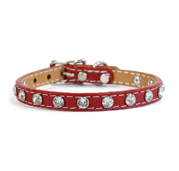 Tuscan Mini Leather Dog Collar in Red - Crystallized