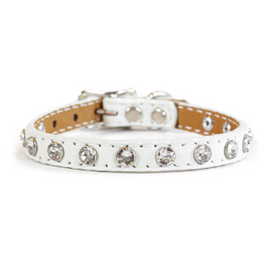 Tuscan Mini Leather Dog Collar in White - Crystallized