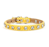 Tuscan Mini Leather Dog Collar in Yellow - Crystallized