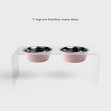 Clear Double Pet Bowl Feeder with 2 Tone Bowls | Options