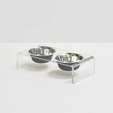 Clear Double Pet Bowl Feeder with 2 Tone Bowls | Options