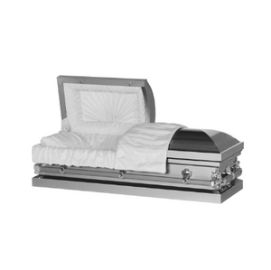 Steel Pet Casket - Silver, White interior