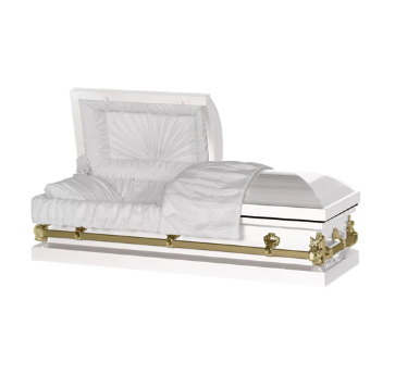 Steel Pet Casket - White & Gold with White