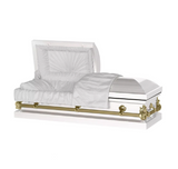 Steel Pet Casket - White & Gold with White