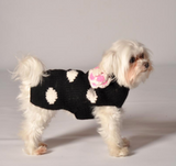 Black Polka Dot Pink Flower Dog Sweater - Le Pet Luxe