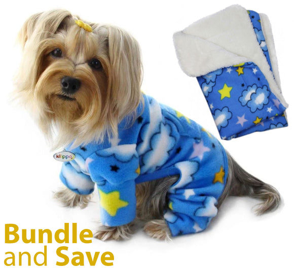 Stars and Clouds Fleece Pajama with 20% OFF Blanket Bundles - Le Pet Luxe