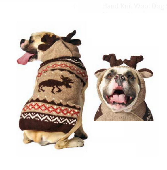 Characters ~ Hand Knit Wool Dog Sweater Moosey Hoodie - Le Pet Luxe