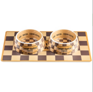 Checker Chewy Vuiton Bowl (Bundle) - Le Pet Luxe