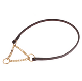 Flat Leather Collar With Martingale Chain