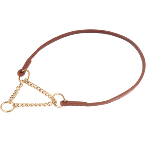 Flat Leather Collar With Martingale Chain