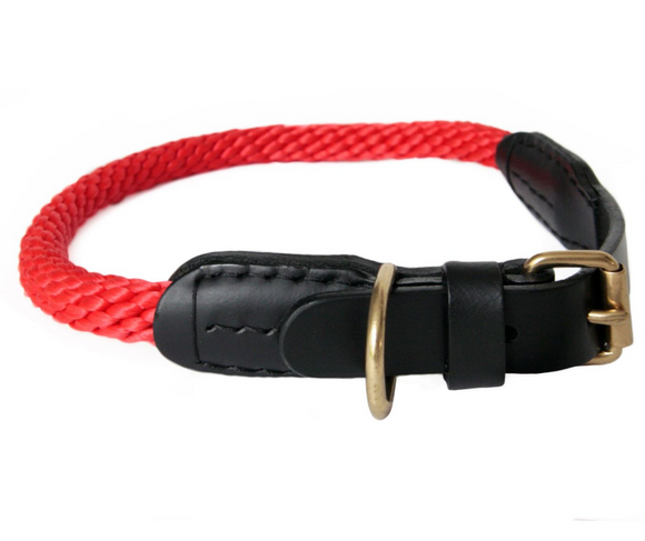 Rope And Leather Collar With Buckle ~ Red
