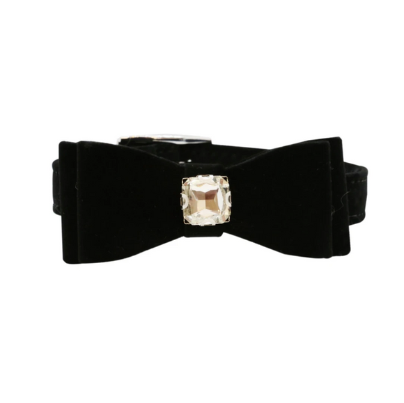 VP Pets Darling Diamond Velvet Bow Tie Collar ~ Black