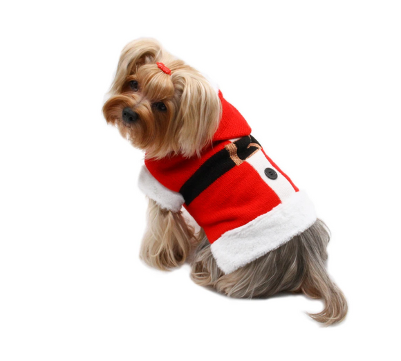 Santa Dog Hooded Sweater with Soft Fur Trims
