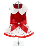 Christmas Candy Cane Rhinestone Dress with D Ring and Leash