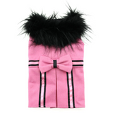 Designer Pink Wool Blend Classic Dog Coat Harness and Fur Collar with Matching Leash