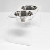Tall Clear Double Dog Bowl Feeder with Silver Bowls