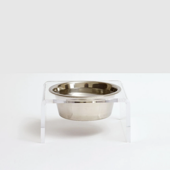 Clear Single Dog Bowl Feeder - Silver