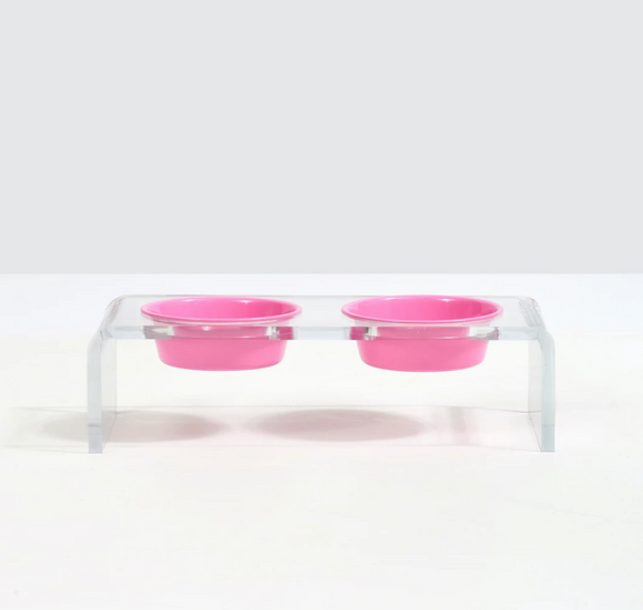 Clear Double Dog Bowl Feeder with Glass Bowls