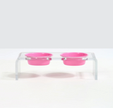 Clear Double Dog Bowl Feeder with Color Bowls ~ Pastel Pink