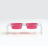 Clear Double Dog Bowl Feeder with Color Bowls ~ Sky Blue
