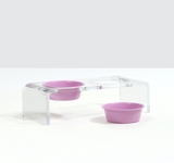 Clear Double Dog Bowl Feeder with Color Bowls ~ Mint Green