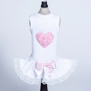 Lacey Puff Heart Dog Dress ~ Pink