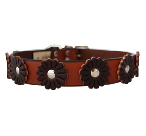 Flower Dog Collar ~ Tan and Burgundy - Le Pet Luxe