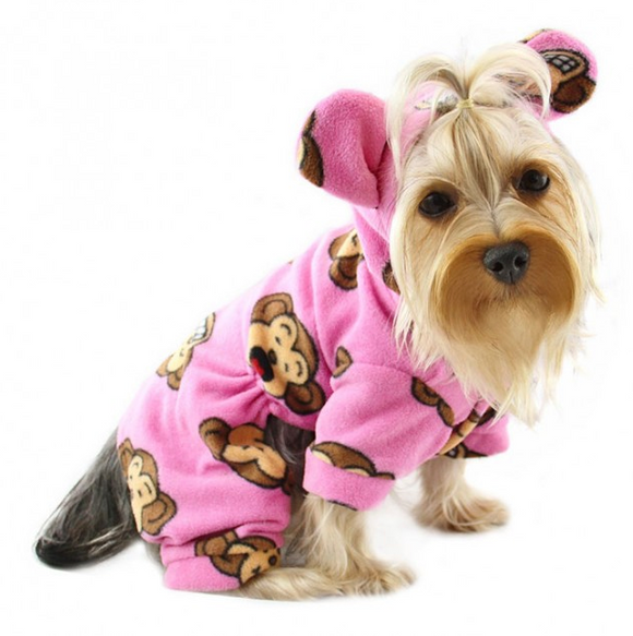 Silly Monkey Fleece Hooded Pajamas ~ Pink - Le Pet Luxe