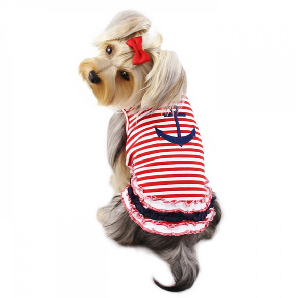 Cute Stripy Sailor Dog Shirt with Ruffles - Le Pet Luxe